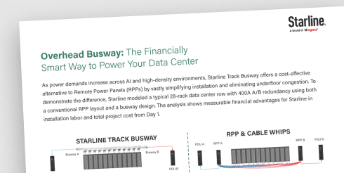 The Cover of a PDF titled "Overhead Busway: The Financially Smart Way to Power Your Data Center"